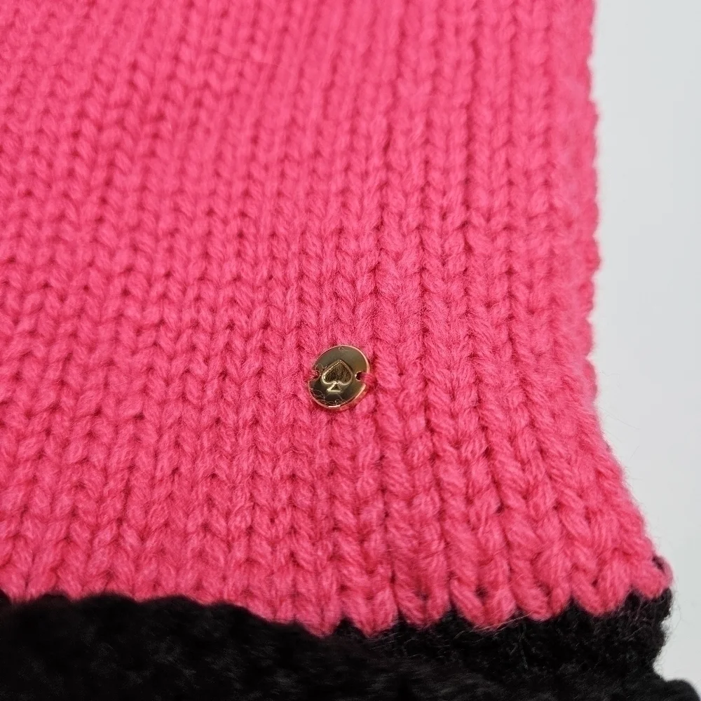 NEW Kate Spade Fine Gauge Jersey Knit Muffler Scarf Pink Swirl/Black Wool Blend